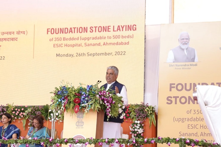 Foundation Stone Laying of 350 Bedded ESIC Hospital, Sanand, Gujrat. Upgradable to 500 Beds on 26.09.2022